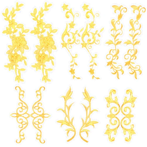 DRWATE 6 Pairs Gold Flower Embroidery Patch Sewing Craft Decoration Lace DIY Appliques for Wedding Prom Dress Clothes DIY Clothing Jean