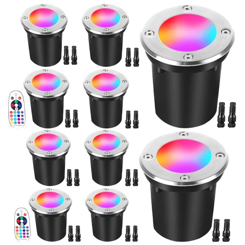 EAGLOD 10W Landscape Lighting RGBW Low Voltage Landscape Lights Color Changing LED Well Lights Outdoor,12-24V Multicolor In Ground Lights IP67 Waterproof for Garden Yard Tree (10Pack with Connectors)