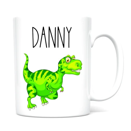 HomeBee Personalized Mug for Kids, Boys, Girls | Customized Cocoa, Hot Chocolate, Coffee, Milk Cup | Custom Name Birthday Gift Party Favors | Microwave & Dishwasher Safe 11 Oz Ceramic Mug | Dinosaur