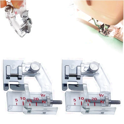 HOAIME Adjustable Bias Tape Binding Foot, 2024 Upgraded Sewing Machine for All Low Shank Snap-On Presser Foot, Sewing Rolled Hemmer Foot Sewing Supplies (5)