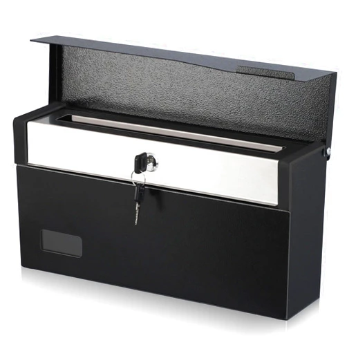 xydled Mailbox with Key Lock, Locking Wall Mount Mail Boxes for Outside, Steel Hanging Metal Mailbox, Modern Post Box, Black, 14.57''x7.09''x3.4''