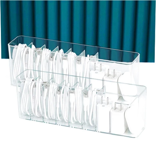 Nkocvew Charger Cable Cord Storage Organizer - Easy Storage Without Cable Ties - Desk Drawer Accessories Organizers - 2 Pack (No Lid)