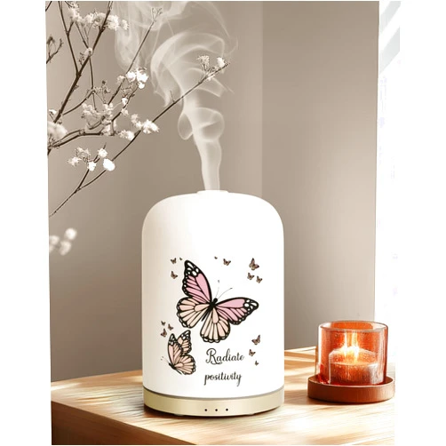 Onaboviva 110ML Essential Oil Diffuser, Ceramic Diffusers for Essential Oils Large Room, Fragrance Aroma Diffuser with USB Cable, Warm Night Light and Auto-Off for Home Office Yoga Pilates,Butterflies