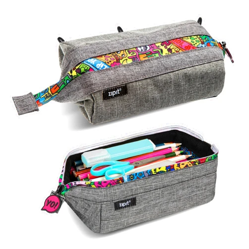 ZIPIT Lenny Pencil Case | Large Capacity Pencil Pouch | Pencil Bag for School, College and Office (Grey)