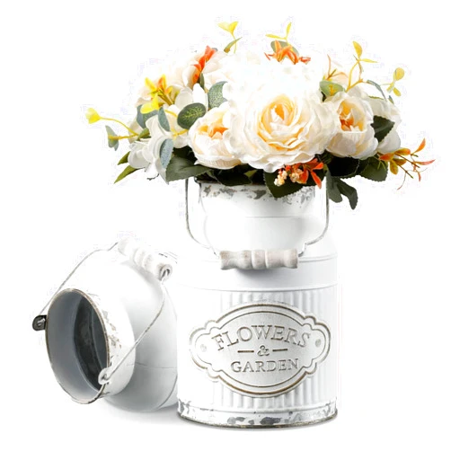 APSOONSELL French Country Decor Rustic Farmhouse Kitchen Decor Galvanized Bucket Decorative Metal Flower Vase Vintage Milk Can Jug for Bathroom, Sparklers for Weddings