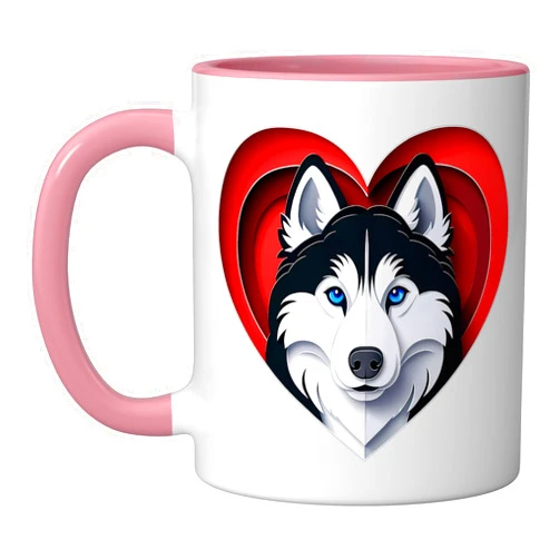 Siberian Husky Gifts Siberian Husky Heart Cute Puppy Dog Lover or Pet Owner Ceramic Mug, Pink/White