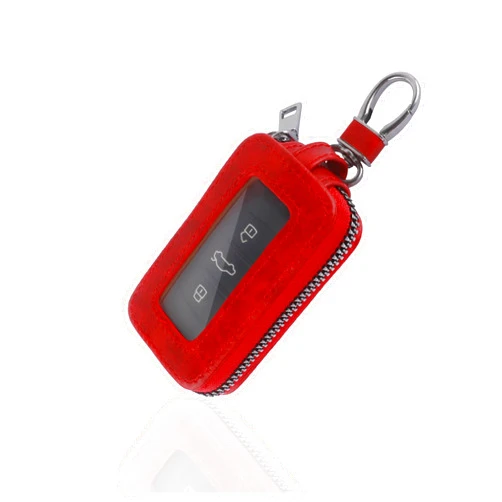 Turcee Car Key Fob Cover,Universal Key Fob Case with Keychain & Carabiner,Leather Car Smart Key Fob Holder Fits Remote Key Fob (Red)