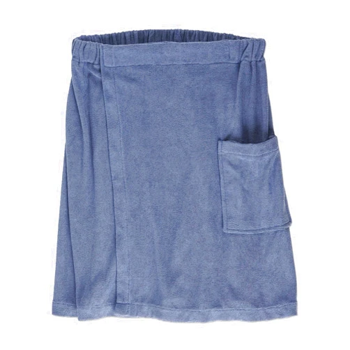 DII Men's Terry Shower Wrap Collection Adjustable with Velcro and Pocket, 54x20, Stonewash Blue