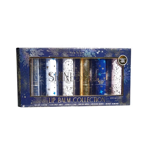 Nicole Miller New York Nicole Miller 6PC Lip Balm Collection: Hydrating & Moisturizing with Embossed Navy/Gold Design