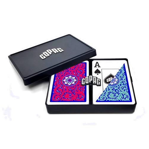 Copag 1546 Neoteric Design 100% Plastic Playing Cards, Bridge Size (Narrow) Green/Red Double Deck Set (Jumbo Index)