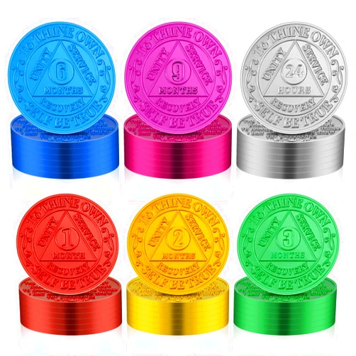 Siifert 36 Pcs Recovery AA Chips and Medallions Bulk Sobriety Chips AA Tokens Alcoholics Anonymous Medallion Aluminum Include 1 2 3 6 9 Month and 24 Hour Commemorative Lot Colored