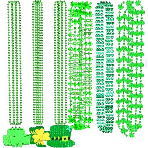 Zesliwy St. Patrick's Day Necklace Accessories, 18pcs St Patricks Day Shamrock Necklace Clover Green Bead Party Favors Irish Beer Decorations for Saint Paticks Day Decor