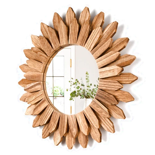 Honiway Wall Mirror Decorative 12 inch Rustic Wood Mirror Sunburst Boho Mirror for Entryway Bedroom Living Room Bathroom House Warming Gifts New Home Essential Carbonized Black