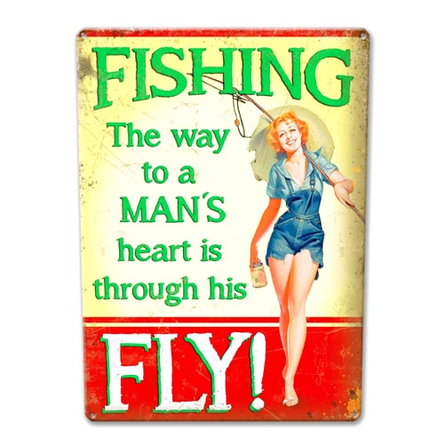 Agedsign Metal Vintage Funny Quote Signs Fishing The Way To A Mans Heart Mancave Bar Garage Office Coffe Room Humor Tin Sign Home Kitchen Wall Decor 12x16 inches