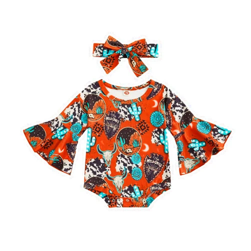 Yccutest Newborn Baby Girls Bell Sleeve Romper Cow Print One Piece Bodysuit Jumpsuit Infant Girl Onesie Outfits Clothes