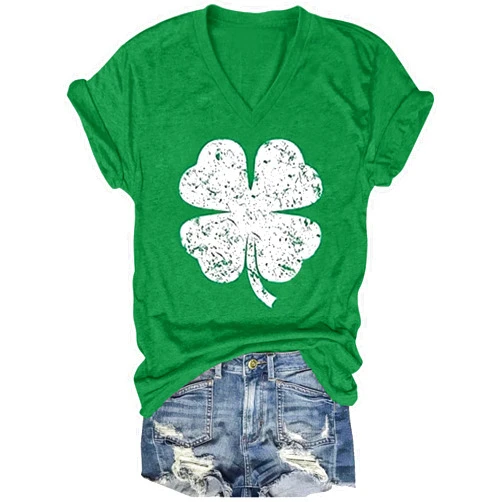 CHUNTIANRAN St Patrick's T Shirts for Women Irish Shamrock Graphic Blouses T-Shirts Short Sleeve V Neck St Patty's Day Tees Tops