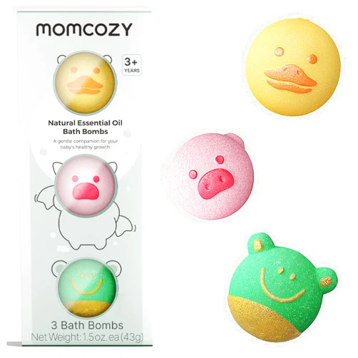 Momcozy Natural&Organic Essential Oil Bath Bombs,3 Pcs Bubble Bath Fizzy Balls with 3 Cute Shapes,Bath Bombs Gift Set for Kids Girls Boys Toddler, Ideal Gift for Birthday, Bath Bomb Kit