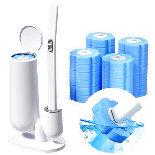 KAHIOE Disposable Toilet Brush with 24PCS Cleaner Refills, Bathroom Bowl Wand Holder Set for Sink Bathtub Wash Basin Mop Pool (Toilet Cleaning Kit)