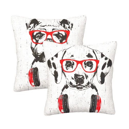 Boqpolu Dog Pillow Covers 18x18 Inch Bulldog Funny Animal Puppy Wearing Hip Hop Headphone Glasses Lovely Pillow Cases Home Decor Throw Pillows Set of 2 for Living Room Bedroom Couch Bed Sofa
