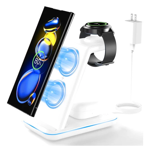 JoyGeek Wireless Charging Station for Samsung: 3-in-1 Phone Charger Stand for Galaxy Watch7 Pro/4/3/Active2/1 - S24/S23 Ultra/S22/S21/S20/Note 20/ Z Fold&Flip Series - Buds 3 Pro