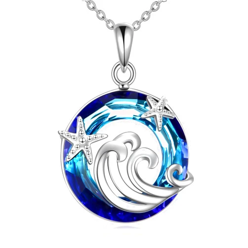 CRMAD Ocean Beach Necklace for Women Sterling Silver Starfish Wave Ocean Jewelry Gifts