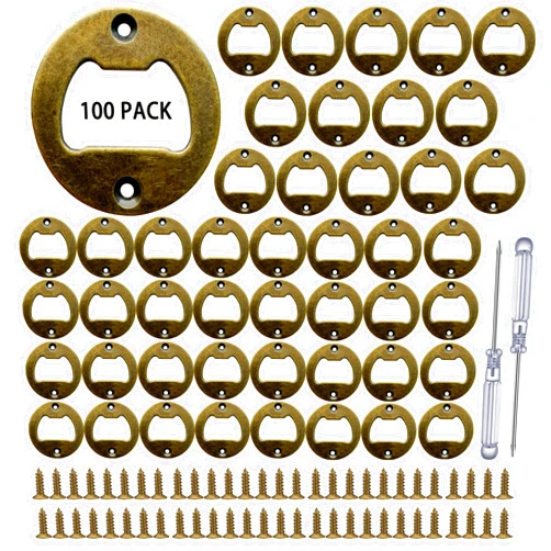 TECARATE Bottle Opener Insert - 100 Sets Stainless Stee Bottle Opener Inserts Kit with Screws Screwdriver for Bottle Opener DIY Resin Mould Kit Hardware Parts Supply（brown)