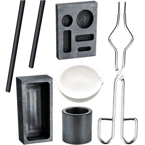 Geiserailie 7 Pieces Graphite Torch Melting Casting Kit, Including 2 Graphite Crucible Stir Stick, Graphite Casting Mould 5-in-1 Graphite Casting Ingot Mould, Quartz Crucible, Cylindrical Graphite, Tong for Melt