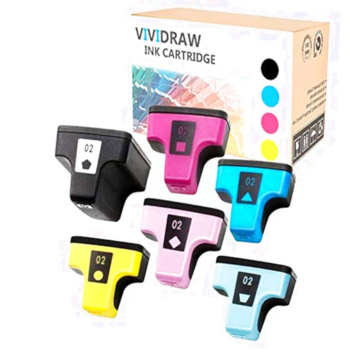 VIVIDRAW Compatible Ink Cartridge Replacement for HP 02 use with Photosmart D7155 D7160 D7245 D7255 D7363 D7460 3210 3310 C5100 C5180 C6250 C6280 C7280 C7180 C8180 C6180 D7360 8250 C7200 6PACK