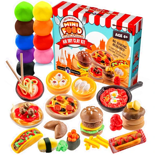 Original Stationery Mini World Food Air Dry Clay Kit, 10 Colors of Modeling Clay for Sculpting and Over 19 Pieces in this DIY Molding Clay for Kids Set to make Mini Food, Kids Arts and Crafts Ages 6-8