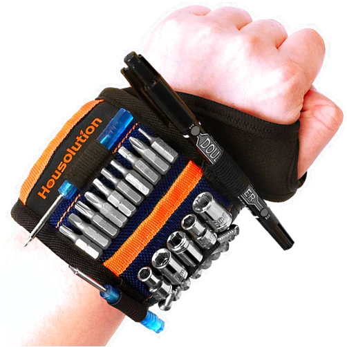 Housolution Magnetic Wristband for Holding Screws,15 PCS Strong Magnets & 4 Pen Slots, Wrist Magnetic Screw Holder, Gadgets for Men for DIY Handyman, Carpenter, Repairman, Gifts for Men