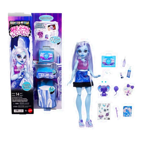 Monster High Self-Scare Secrets Abbey Bominable Doll and Accessories Set with 13 Realistic Surprises Like Henna, Painting and Crochet Crafts