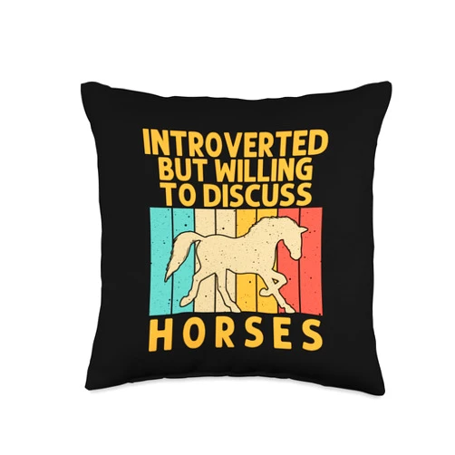 Retro Horse Gift Horse Rider Accessories & Stuff Funny Horse Design For Men Women Horse Lover Horse Racing Throw Pillow