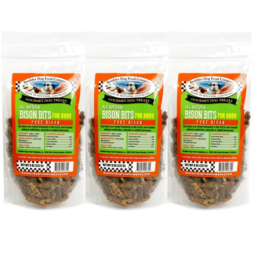 Boulder Dog Food Company All Natural Bits Dog Treats (3 Packs) - Dog Treats Made in USA Only (Bison, 8 oz)
