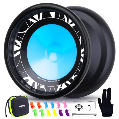 MAGICYOYO V11 FINGEROTA Professional Finger Spin Yoyo - Dual Purpose Trick Yoyo Unresponsive & Responsive Yo Yo for All Levels +Yo Yo Glove + 12 Replacement Strings +Storage Case (Black)