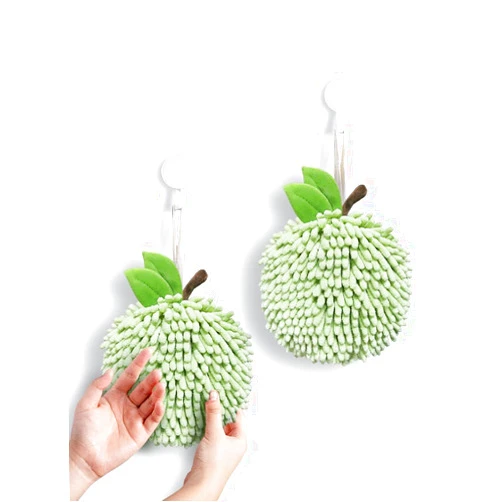 Sophie & Panda Fuzzy Ball Hand Towels (Set of 2) - Dry Your Hands Instantly and conveniently with This Creative Hand Towel Fruit Themed Decorative Towels for Bathroom (Pack of 2, Green Apple)