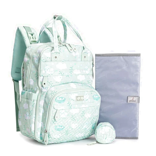 BabbleRoo Diaper Bag Backpack - Baby Essentials, Travel Essentials Baby Bag with Changing Pad, Stroller Straps & Pacifier Case - Unisex, Green Birdy