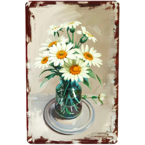 Finamille Floral Vintage Tin Sign Flowers White Daisy with Dew Drop Metal Sign Retro Wall Decor for Home Cafes Office Store Pubs Club Garden Farmhouse Sign Gift for New Home Party Christmas 5.5x8 Inches