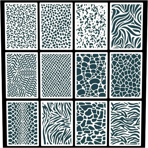 Rolin Roly 12PCS Leopard Painting Stencils Animal Skin Print Stencil Reusable Stripe Painting Templates for Drawing Tracing DIY Furniture Wall Floor Decor 8.3X5.9inch (12Pcs Leopard)