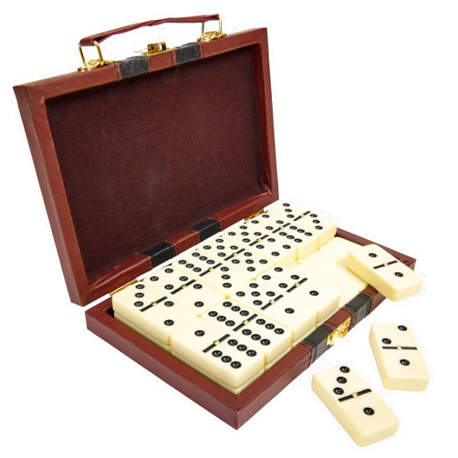 Playbees Dominos Set for Adults and Kids, Large Jumbo Double Six Dominoes Set with Spinner, Extra Thick Ivory Big Dominoes in Wooden Case, Family Game