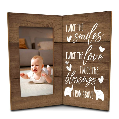 Valucise Twins Baby Pictures Frame, Twice The Smiles Twice The Love Photo Frame, Twins Gifts for Babies, New Baby Gifts For New Mom Dad, Home Living Room Bedroom Decoration -07