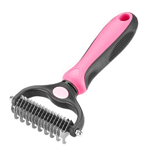 XLCL pet Pet Grooming Tool - 2 Sided Undercoat Rake for Cats and Dogs - Safe Dematting Comb for Easy Mats & Tangles Removing - No More Nasty Shedding and Flying Hair