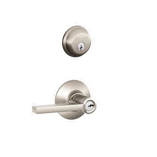 Schlage FB50N V LAT 619 Single Cylinder Deadbolt and Keyed Entry Latitude Lever, Satin Nickel