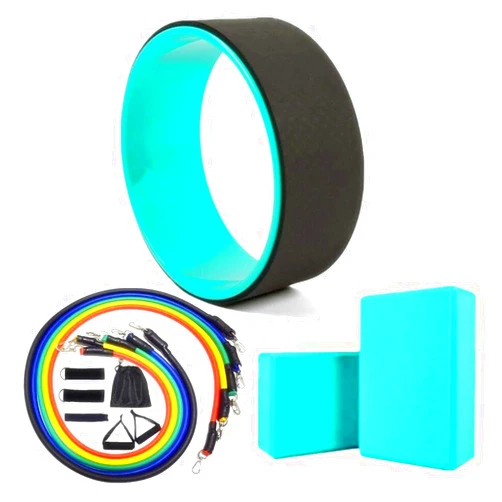 KuFit Yoga Wheel & 2 pcs Yoga Blocks & 5 pcs Resistance Bands Combo Value Pack
