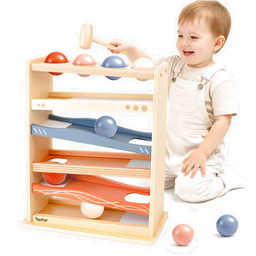 Vanplay Ball Drop Toys for One Year Old Boy Girls Birthday Gifts, Montessori Toys for 1 2 Year Old, Wooden Hammer Rolling Ball Toys for Toddlers 1-3, Cause and Effect Toys for Baby 12M+ First Gifts