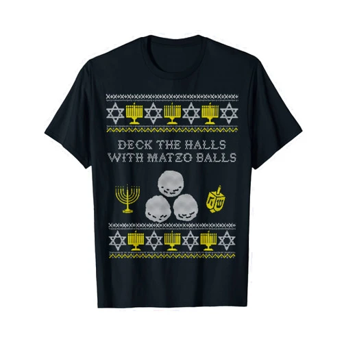 Oy Vey Ugly Hanukkah Sweater Deck the Halls with Matzo Balls, Funny Jewish Hanukkah Shirt T-Shirt