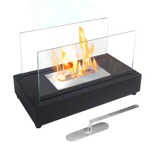 PDTXCLS JP Outdoor Tabletop Fireplace, Portable Rectangle Ventless Black Fire Pit Bowl Pot Indoor Outdoor, Bio Ethanol Clean Burning