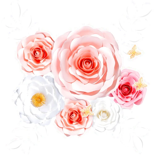 Mverse Baby Girl Nursery Decor with Large Paper Flowers Decorations for Wall, 3D Flower Wall Decor with Gold Butterfly Stickers & White Leaves (Rose, 14 Kit)