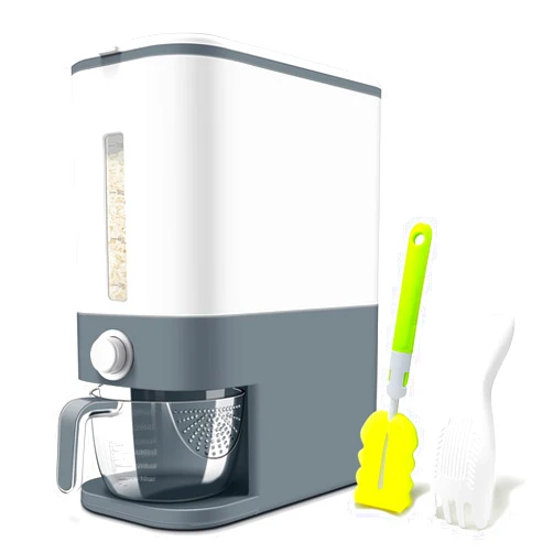 Lenwi 25 Lbs Rice Dispenser, Large Cereal Dry Food Storage Containers with Measuring Cup,BPA-Free Household for Kitchen Pantry Organization-Grey