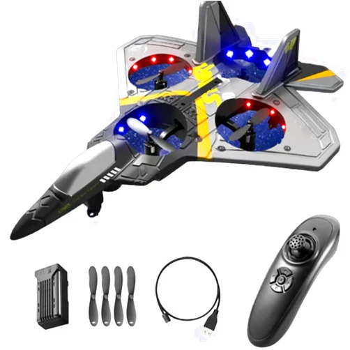 Fiopet V17 Jet Fighter Stunt RC Airplane, 2022 Upgrade RC Plane - 2.4GHz 6 CH Remote Control Airplane with 360° Stunt Spin Remote and Light,Fighter Plane Glider Airplane Hobby Toy Gifts (V17- Silver)
