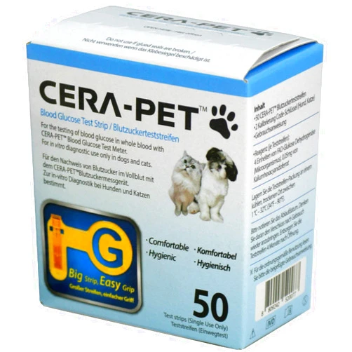 Cera-Pet 50 x CERA-PET Vet Blood Glucose Strips for Cats & Dogs, Pet Owners and Vet Test Replacement Strips